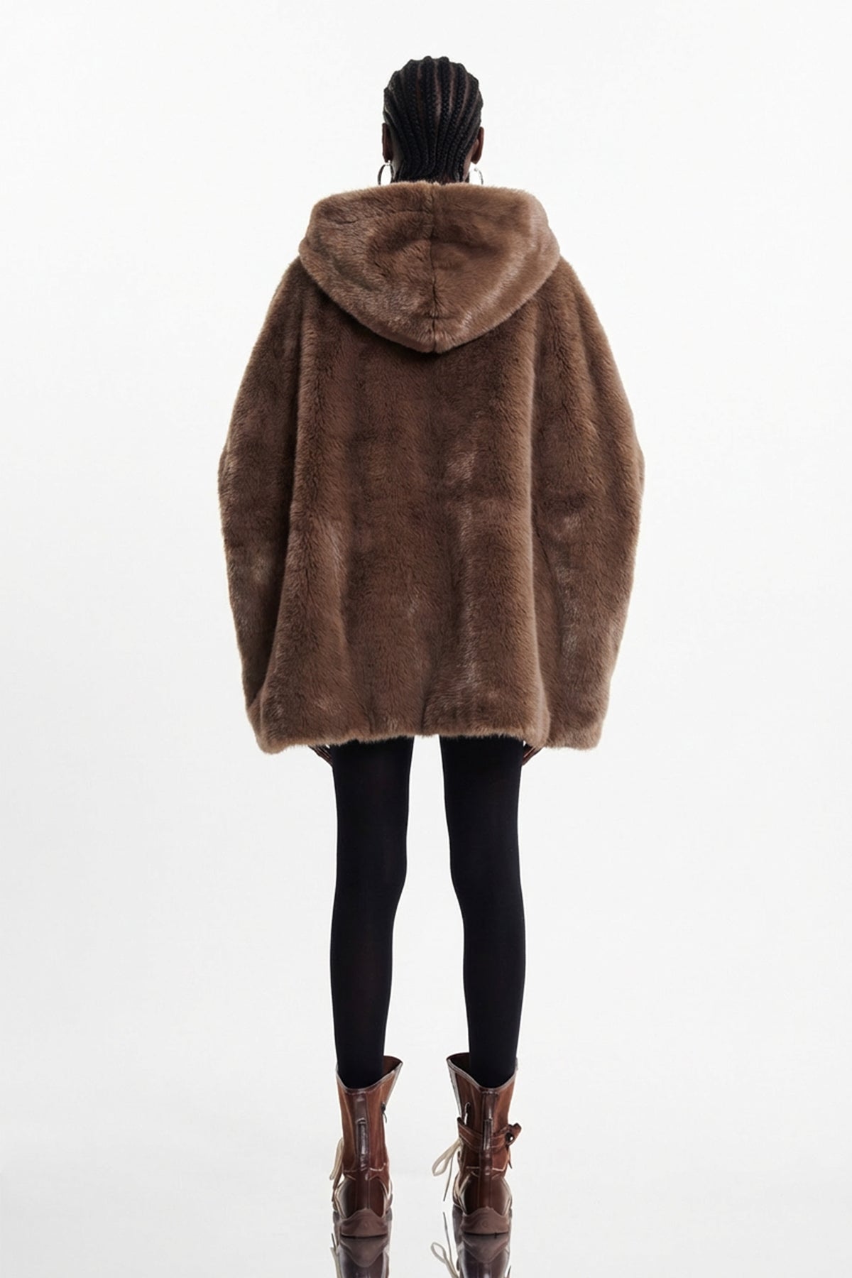 Ekkebert Faux Fur Hooded Jacket In Chocolate
