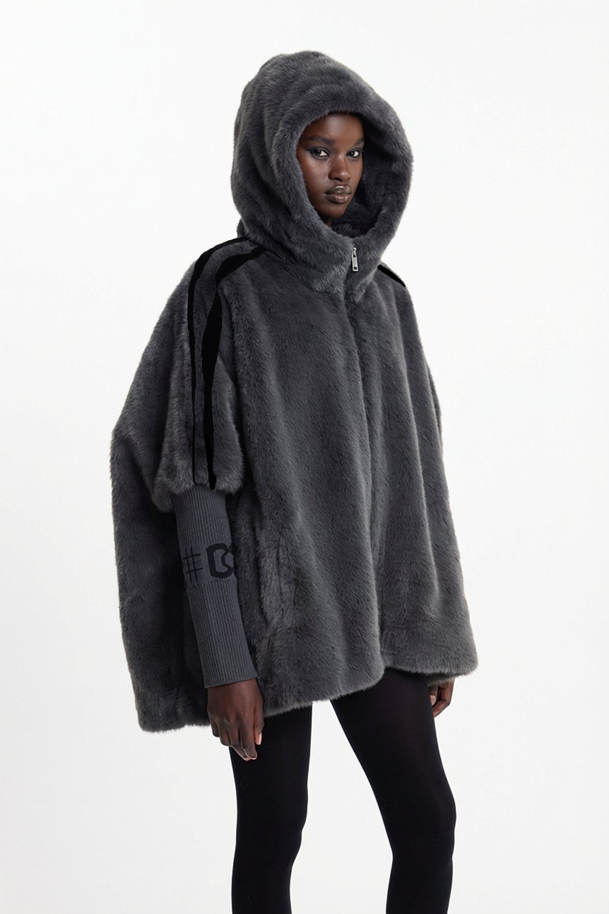 Ekkebert Faux Fur Hooded Jacket In Charcoal Gray