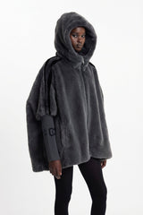 Ekkebert Faux Fur Hooded Jacket In Charcoal Gray