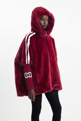 Ekkebert Faux Fur Hooded Jacket In Burgundy