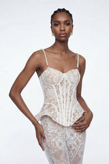 Eliseo Lace Corset Pearl Pants Set