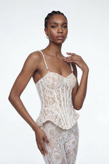 Eliseo Lace Corset Pearl Pants Set
