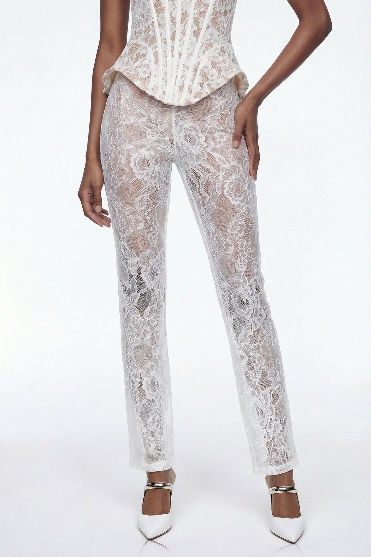 Eliseo Lace Corset Pearl Pants Set