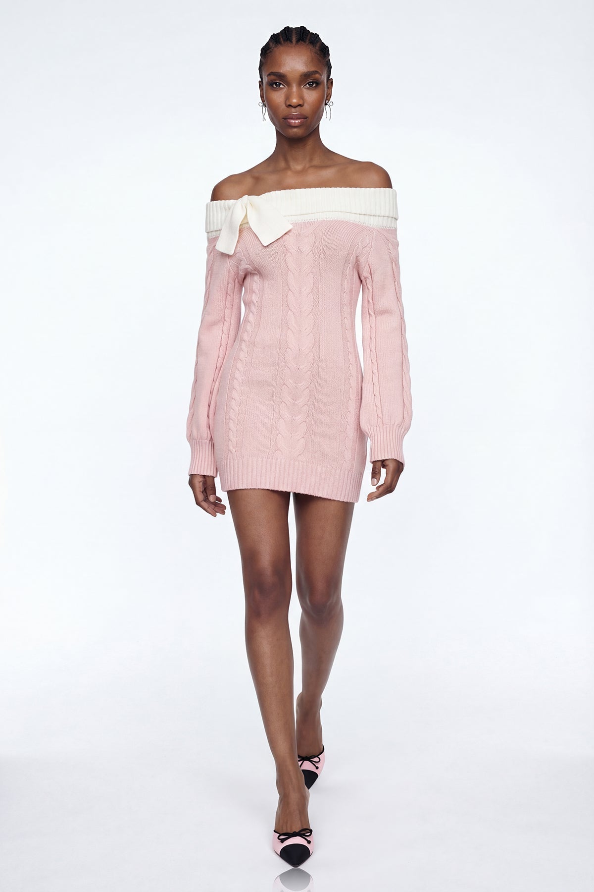 Eliso Off Shoulder Bow Knit Dress In Pink