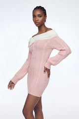 Eliso Off Shoulder Bow Knit Dress In Pink