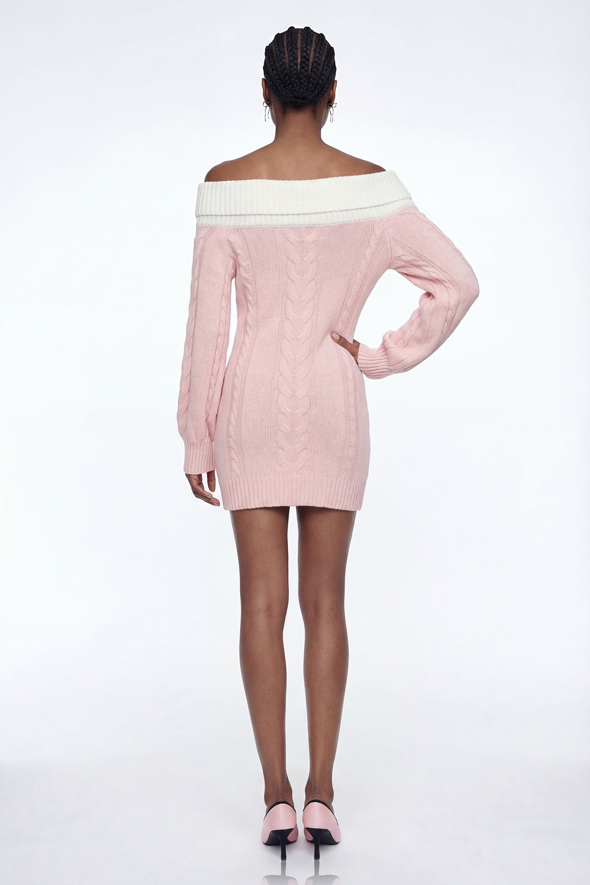 Eliso Off Shoulder Bow Knit Dress In Pink