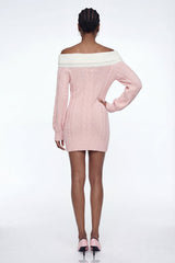 Eliso Off Shoulder Bow Knit Dress In Pink