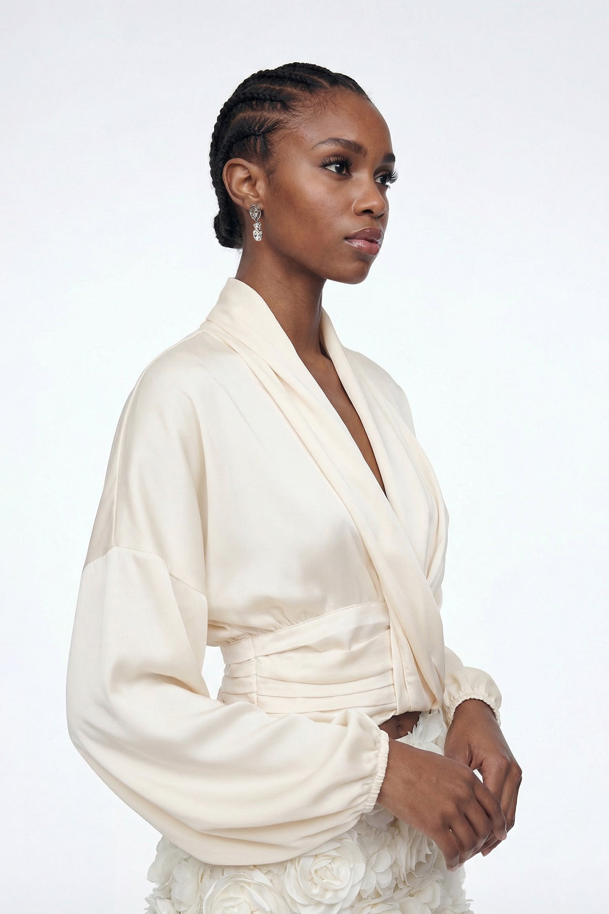 Elizabet Plunge Satin Skirt Set