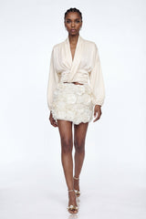 Elizabet Plunge Satin Skirt Set