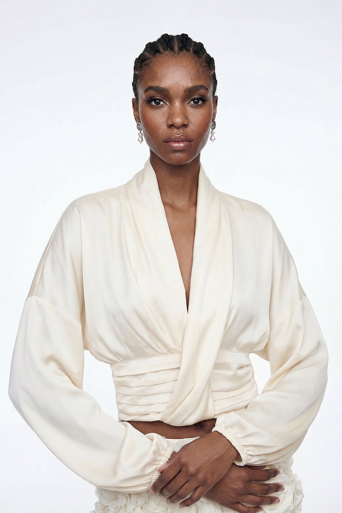 Elizabet Plunge Satin Skirt Set