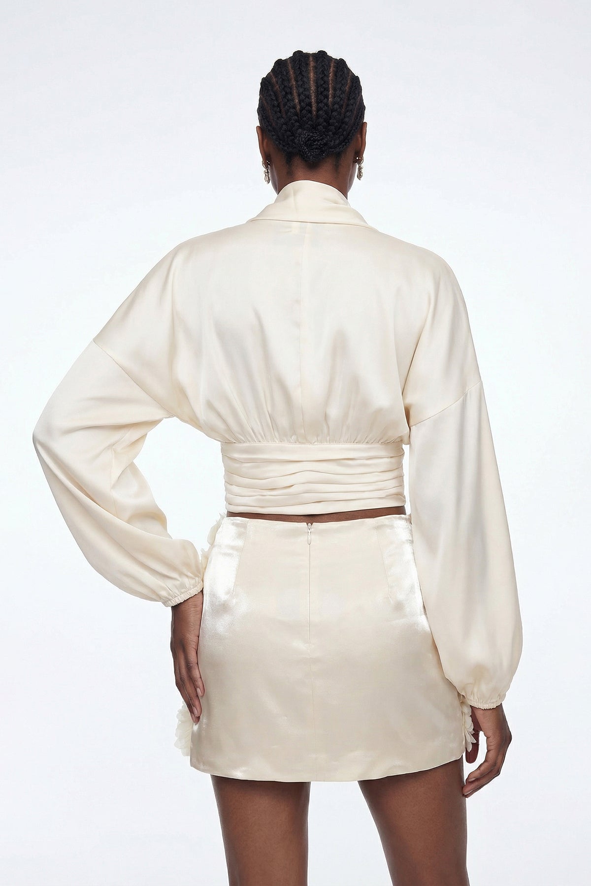Elizabet Plunge Satin Skirt Set