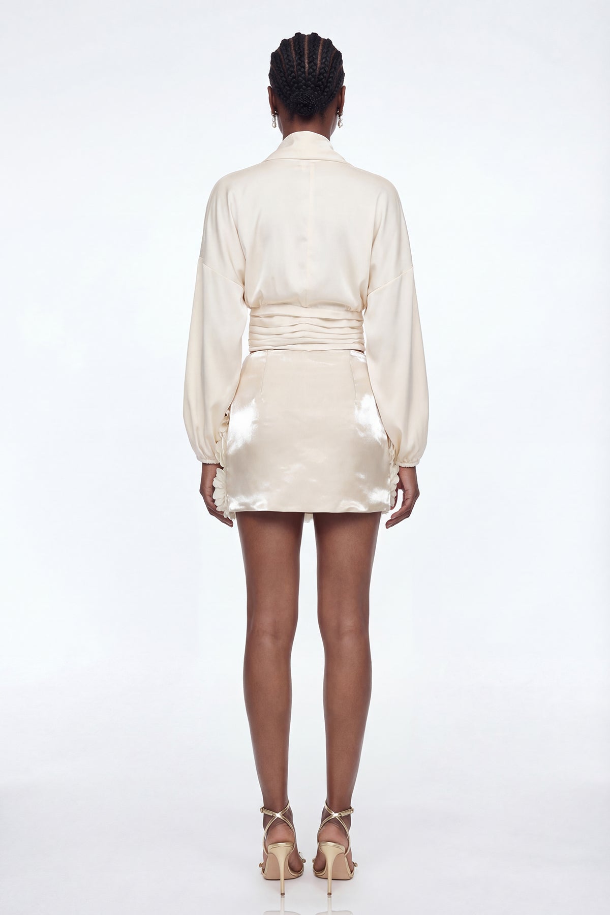Elizabet Plunge Satin Skirt Set