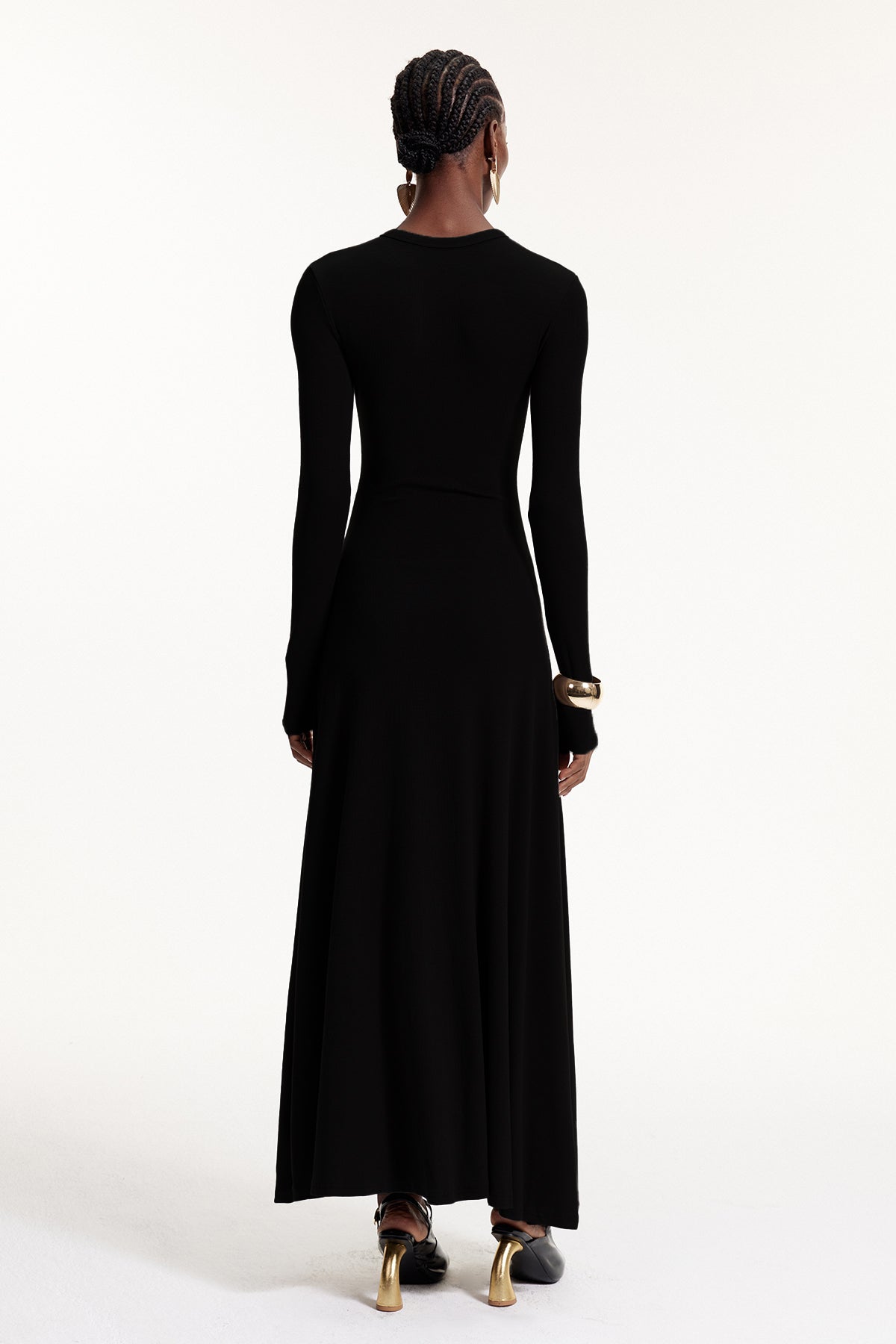 Elodie Button Ruffle Maxi Dress In Black