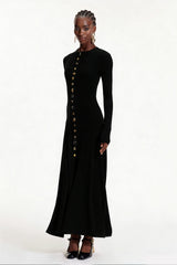 Elodie Button Ruffle Maxi Dress In Black