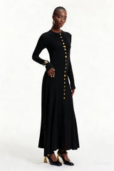 Elodie Button Ruffle Maxi Dress In Black