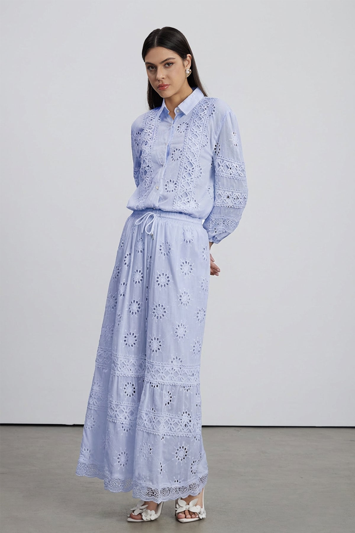 Eman Floral Cutout Skirt Set In Blue