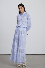 Eman Floral Cutout Skirt Set In Blue