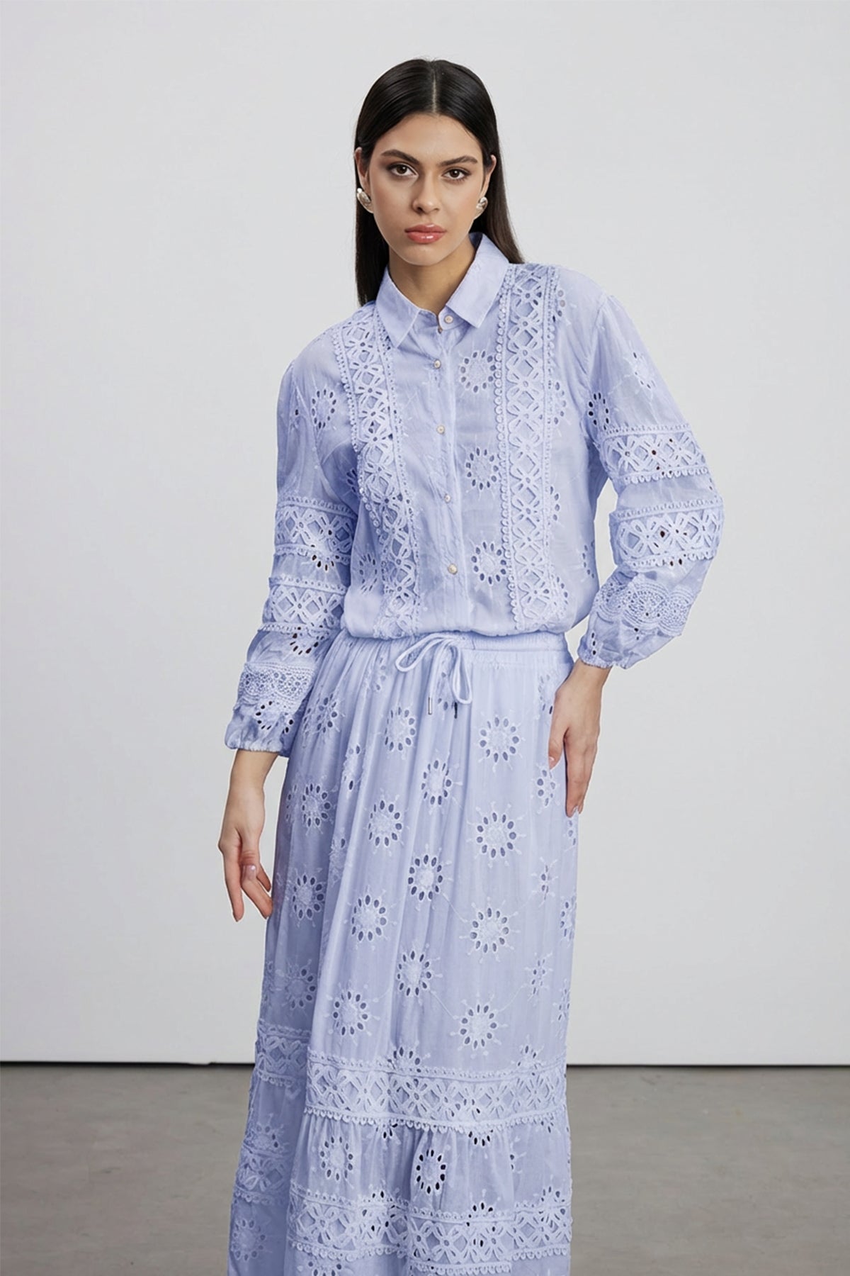 Eman Floral Cutout Skirt Set In Blue