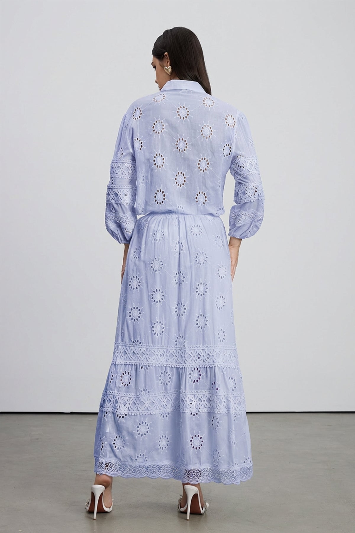 Eman Floral Cutout Skirt Set In Blue