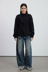 Emel Turtleneck Twist Knit Top In Black