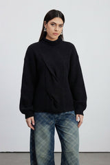 Emel Turtleneck Twist Knit Top In Black