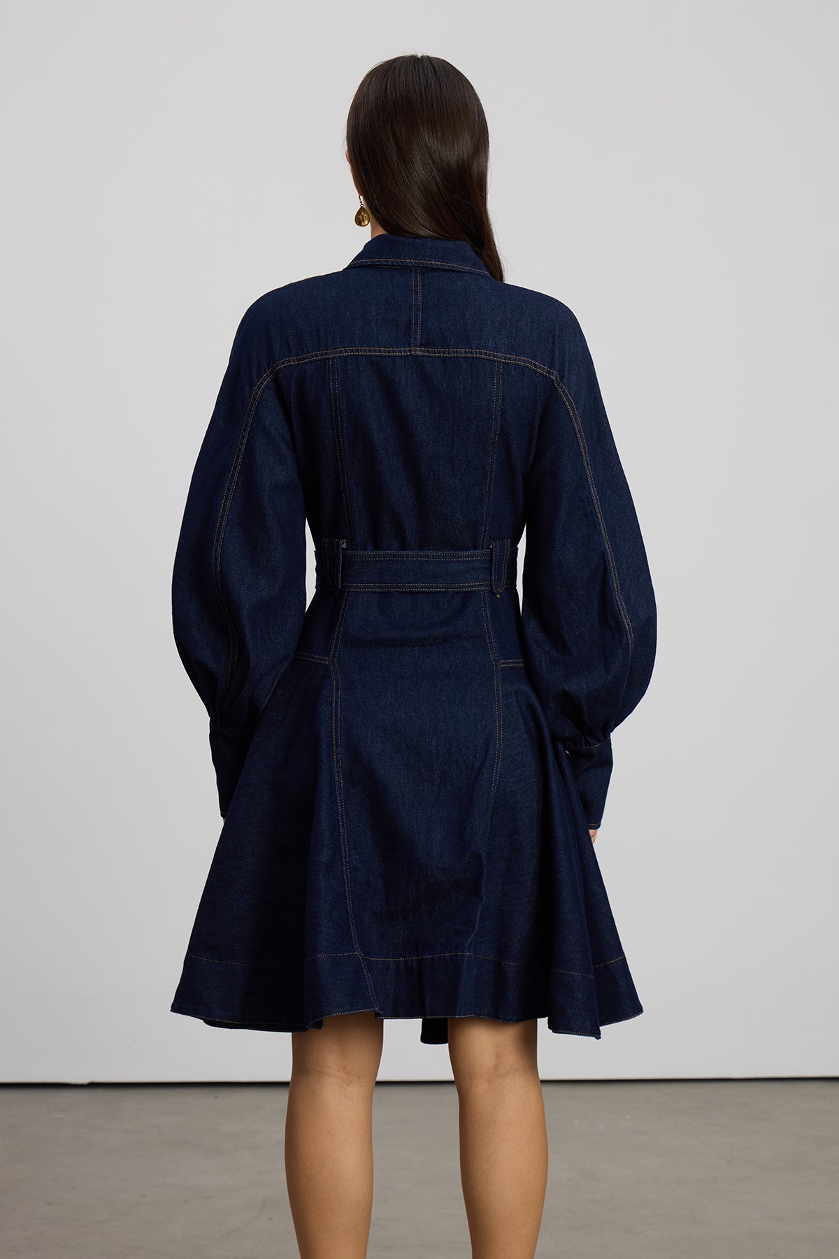 Emerentius Balloon Sleeve Denim Mini Dress In Dark Wash