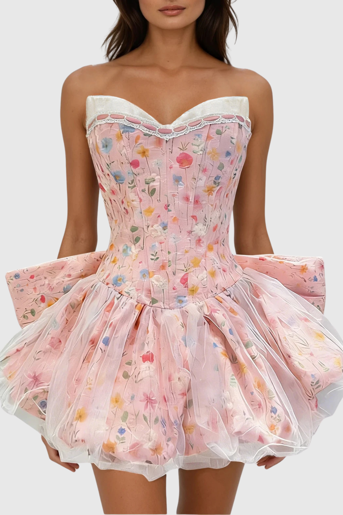 Emira Spaghetti Bow Bubble Mini Dress