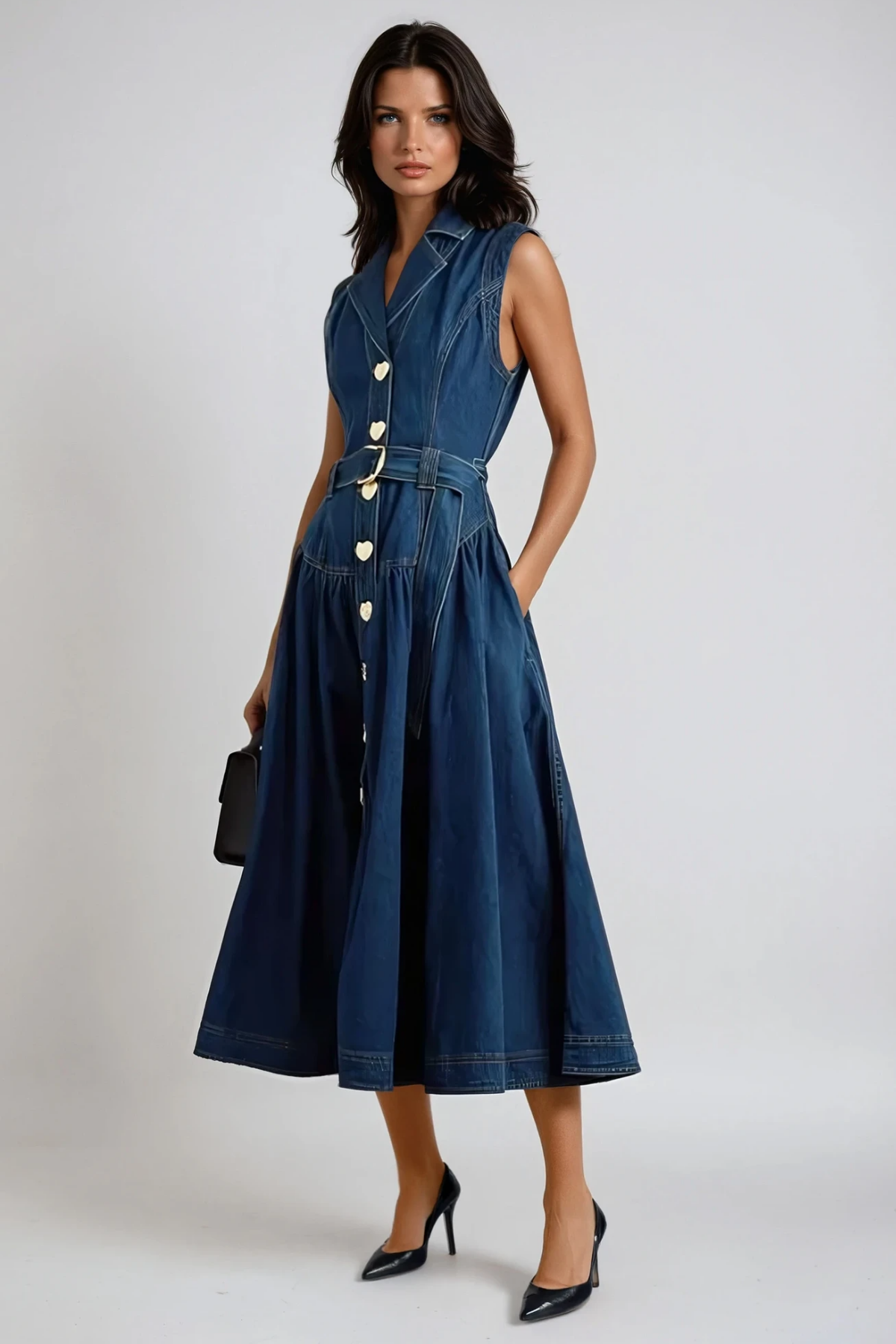 Emmanuel Sleeveless Denim Midi Dress In Blue
