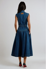 Emmanuel Sleeveless Denim Midi Dress In Blue