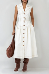 Emmanuel Sleeveless Denim Midi Dress In White