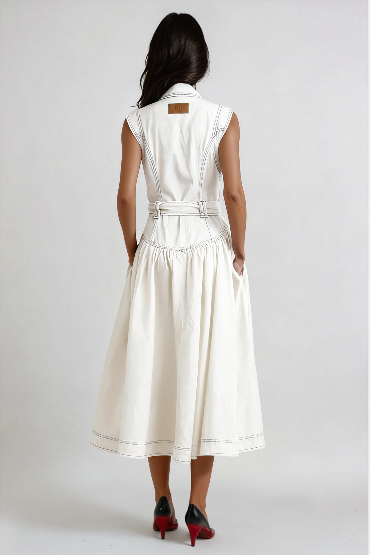 Emmanuel Sleeveless Denim Midi Dress In White