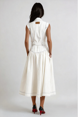 Emmanuel Sleeveless Denim Midi Dress In White