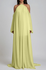 Emmanuele Backless Balloon Sleeve Maxi Dress In Butter Yellow