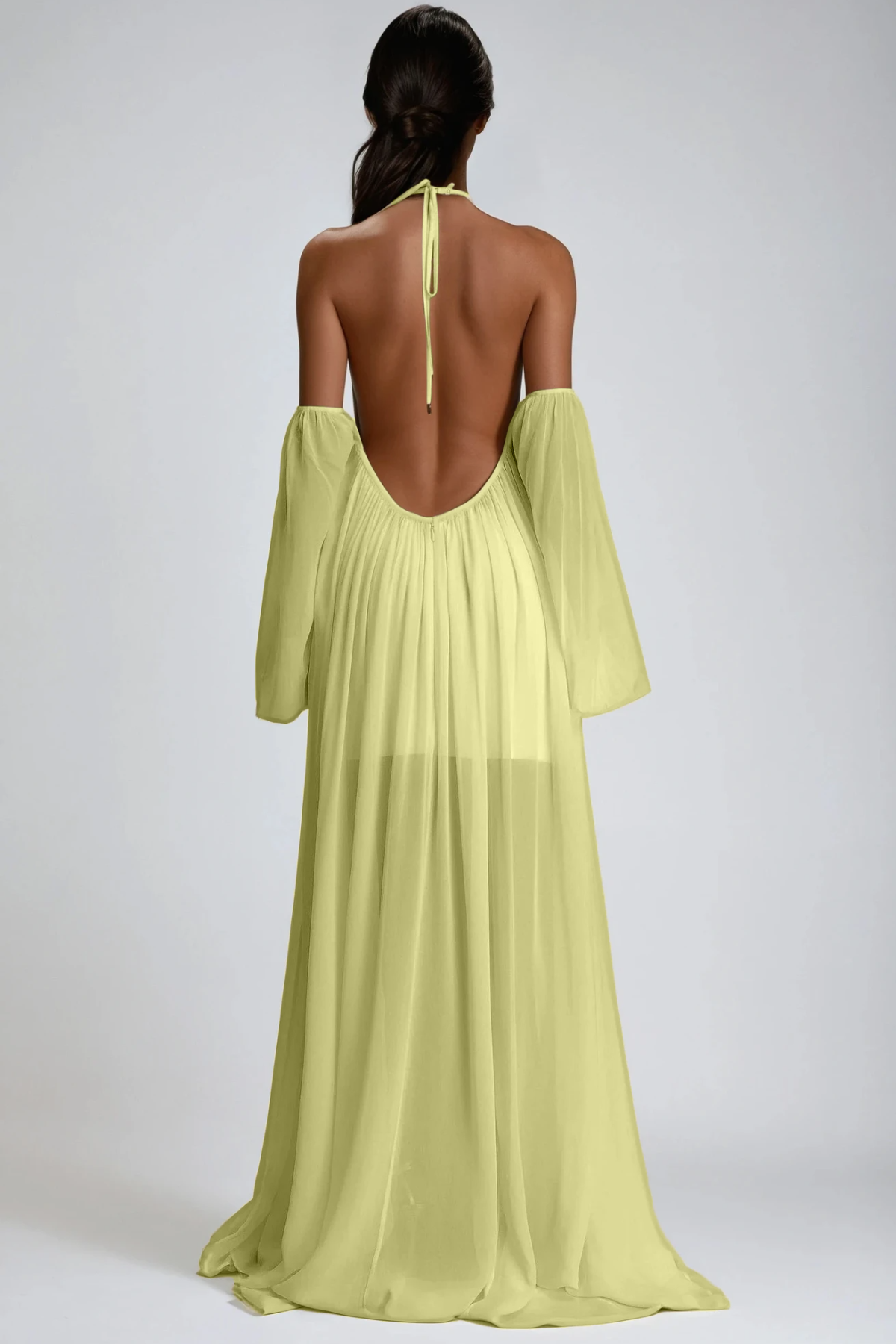 Emmanuele Backless Balloon Sleeve Maxi Dress In Butter Yellow