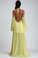 Emmanuele Backless Balloon Sleeve Maxi Dress In Butter Yellow
