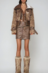 Emmeline Faux Fur Funnel Neck Jacket In Brown
