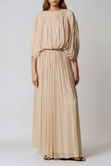 Faarax Drawstring Batwing Sleeve Ruch Skirt Set
