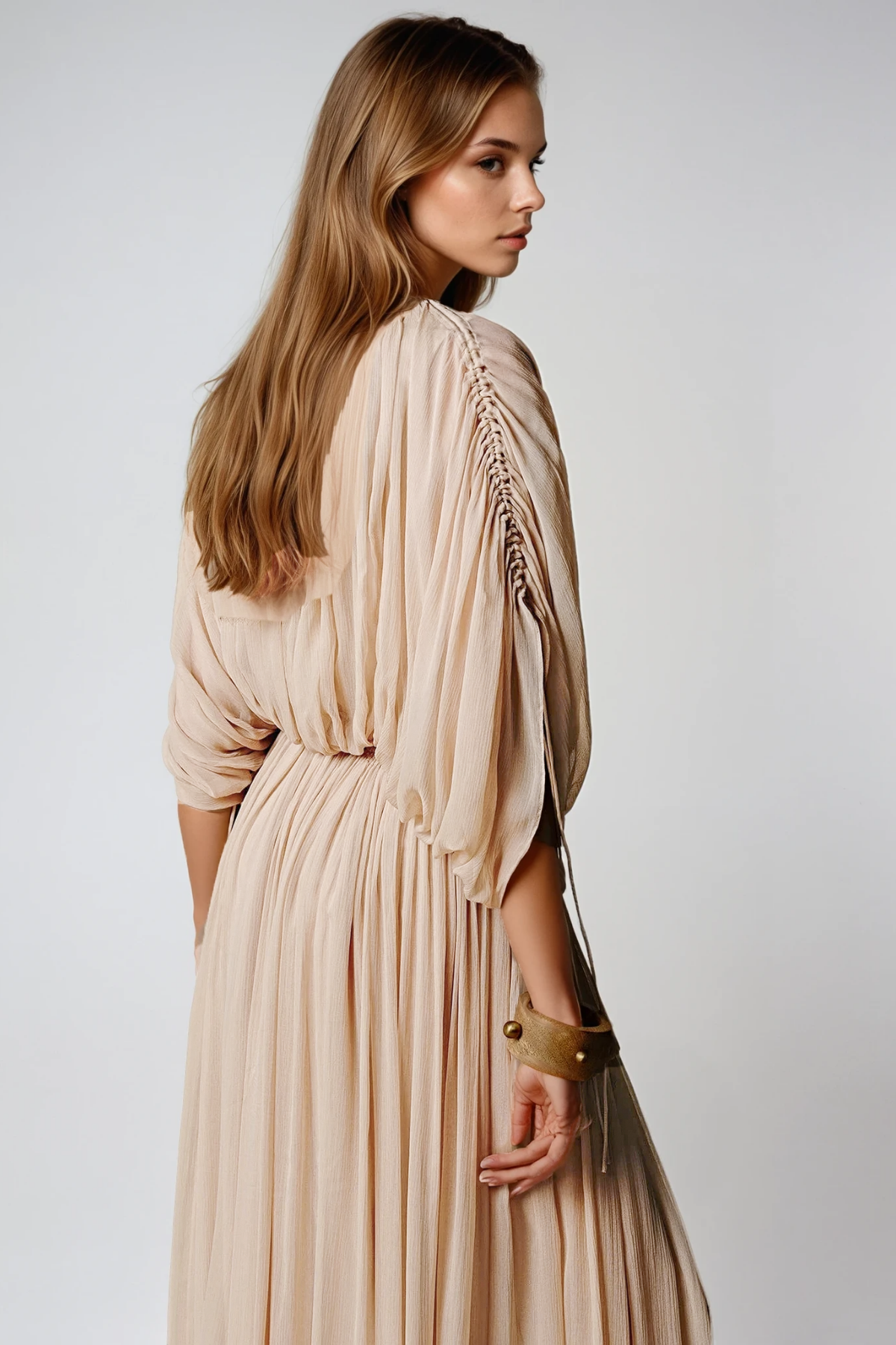 Faarax Drawstring Batwing Sleeve Ruch Skirt Set