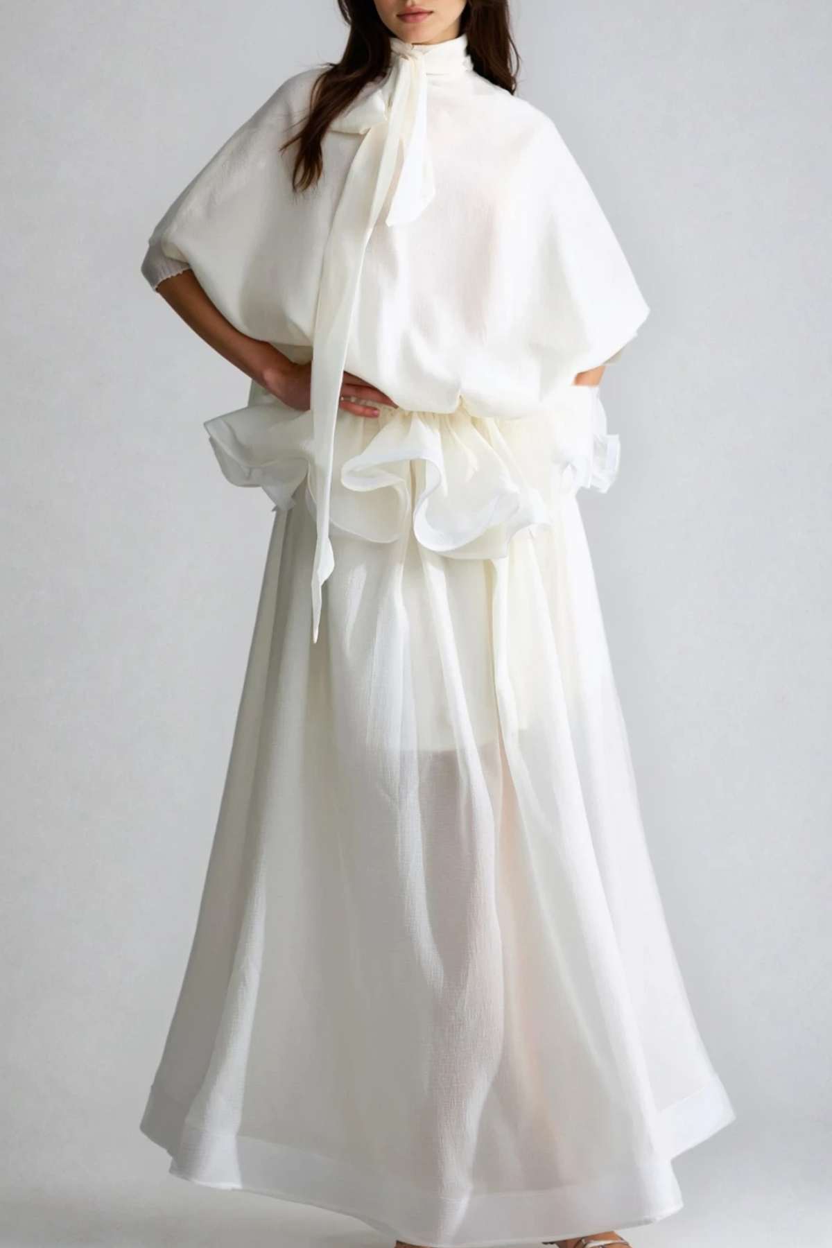 Fadi Batwing Sleeve Ruffle Maxi Dress