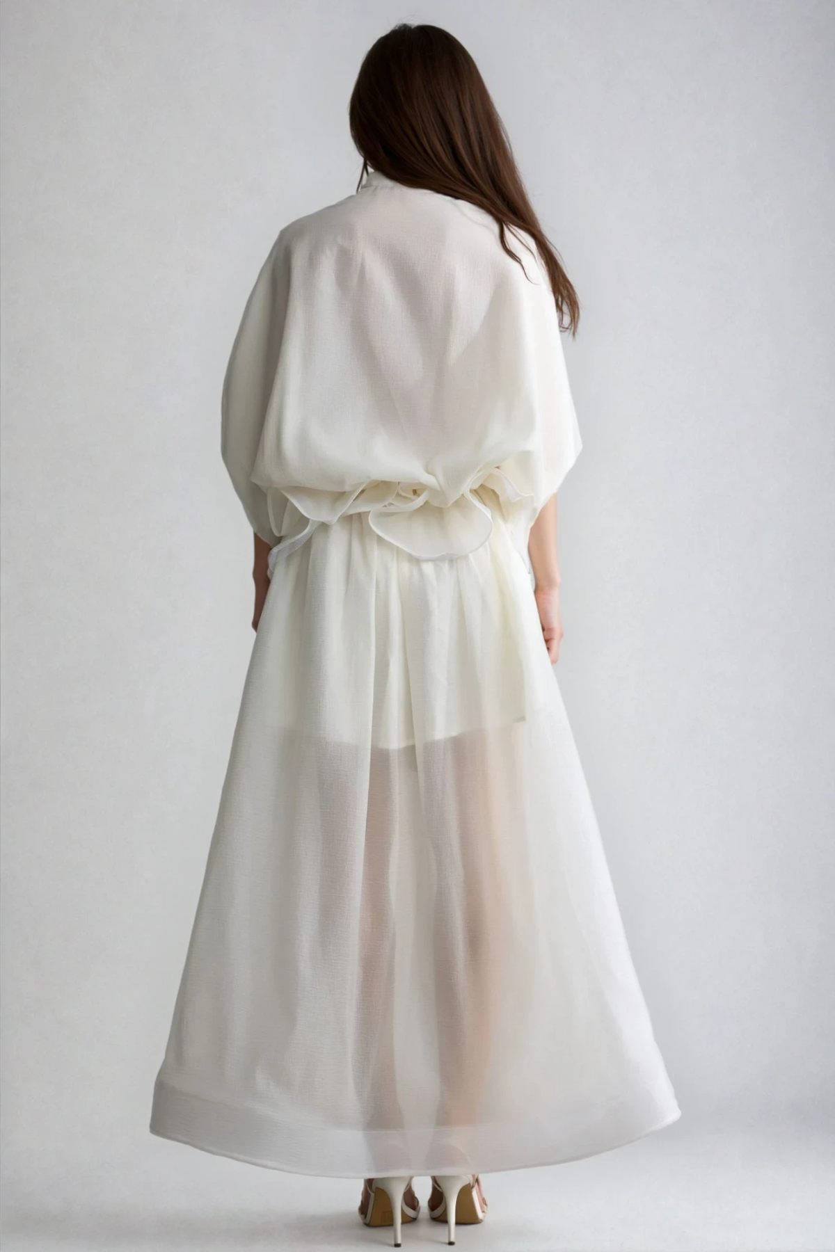 Fadi Batwing Sleeve Ruffle Maxi Dress