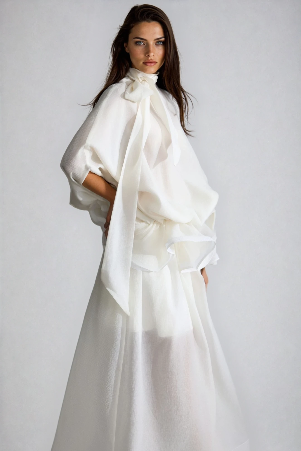 Fadi Batwing Sleeve Ruffle Maxi Dress