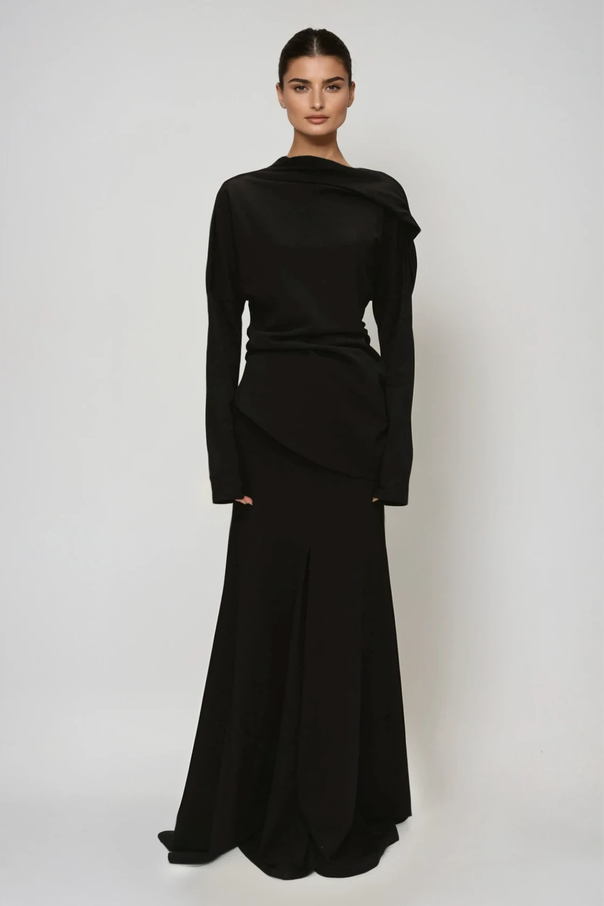 Fadl Long Sleeve Skirt Set In Black