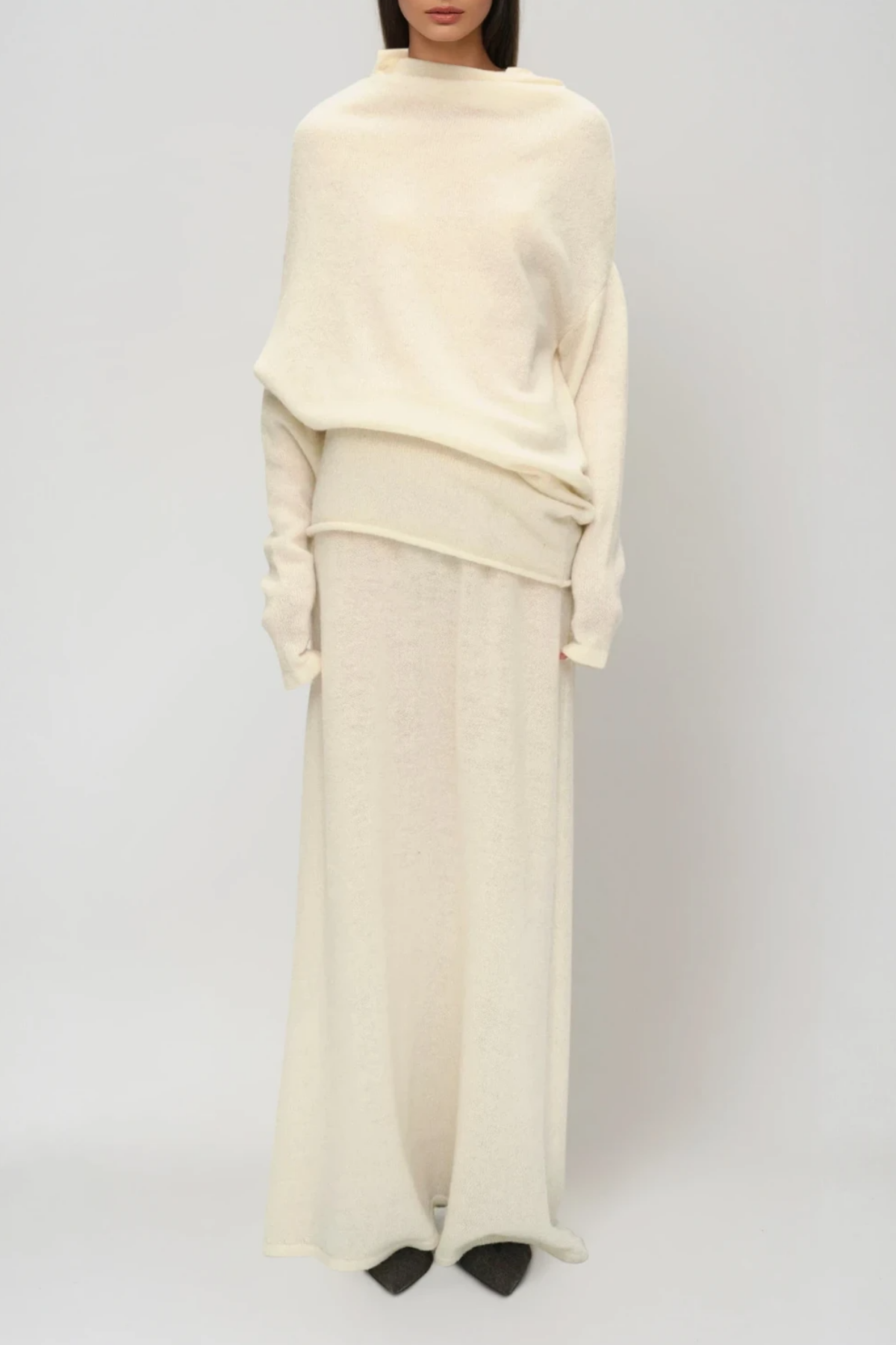 Fadl Long Sleeve Wool Skirt Set In Beige