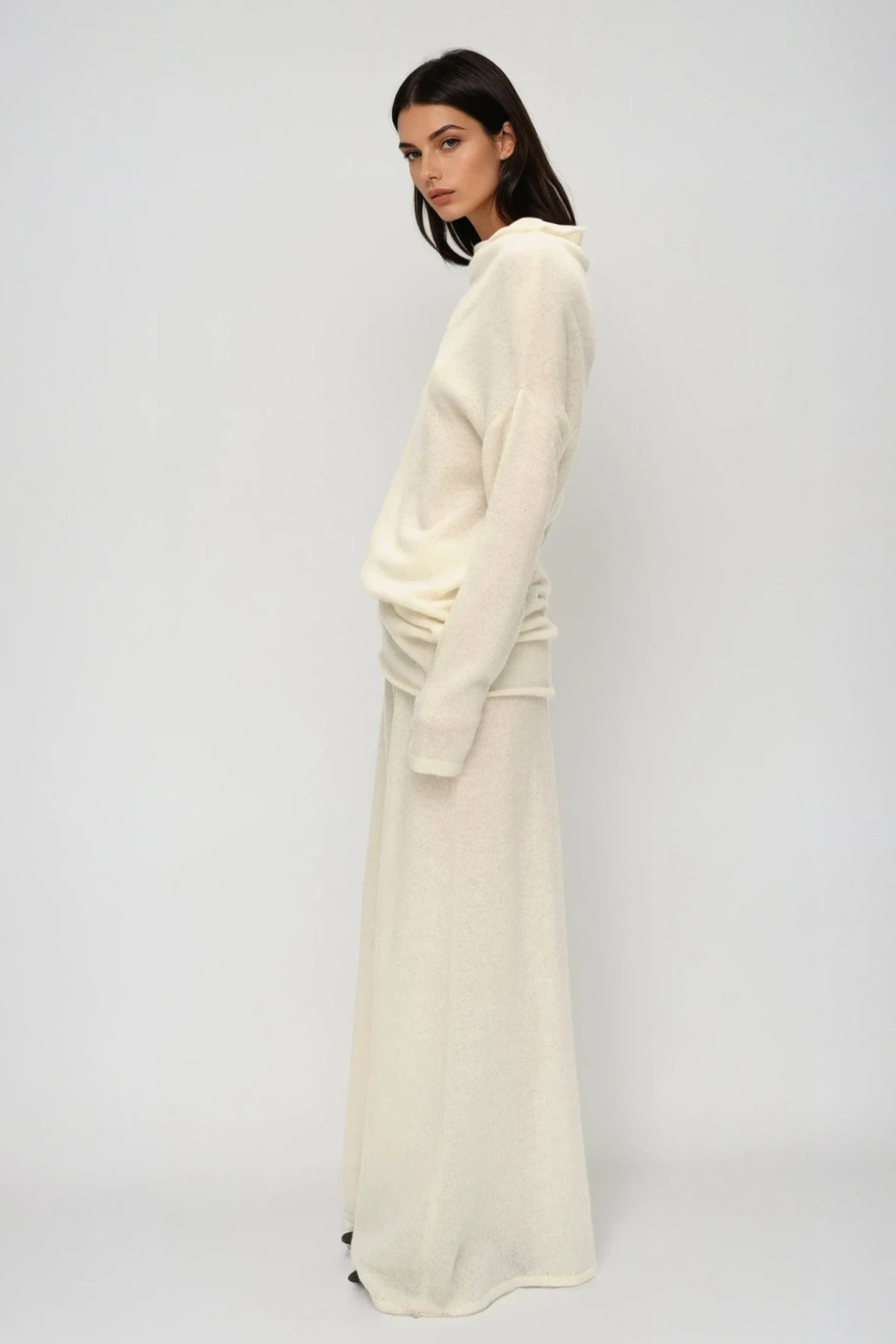 Fadl Long Sleeve Wool Skirt Set In Beige