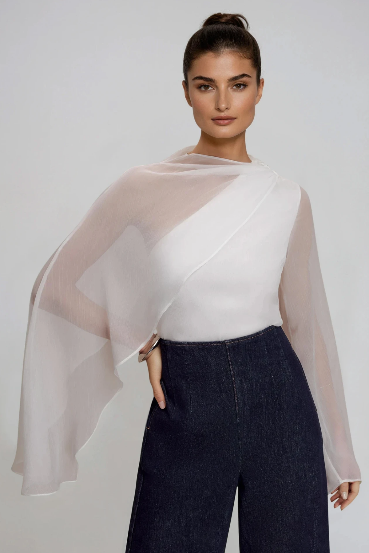 Fadwa Cape Sleeve Mesh Top