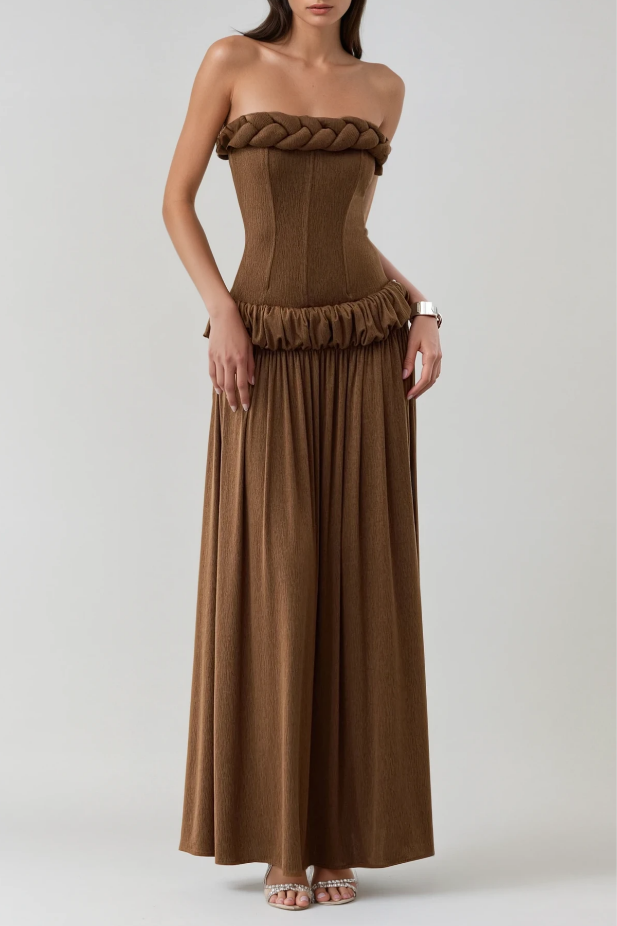 Fahmida Strapless Twist Ruch Maxi Dress