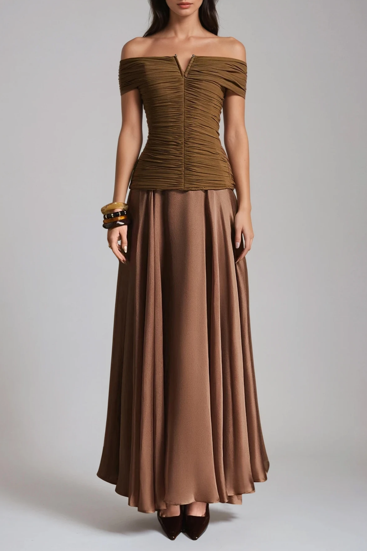 Fahri Deconstruct Ruch Satin Maxi Dress