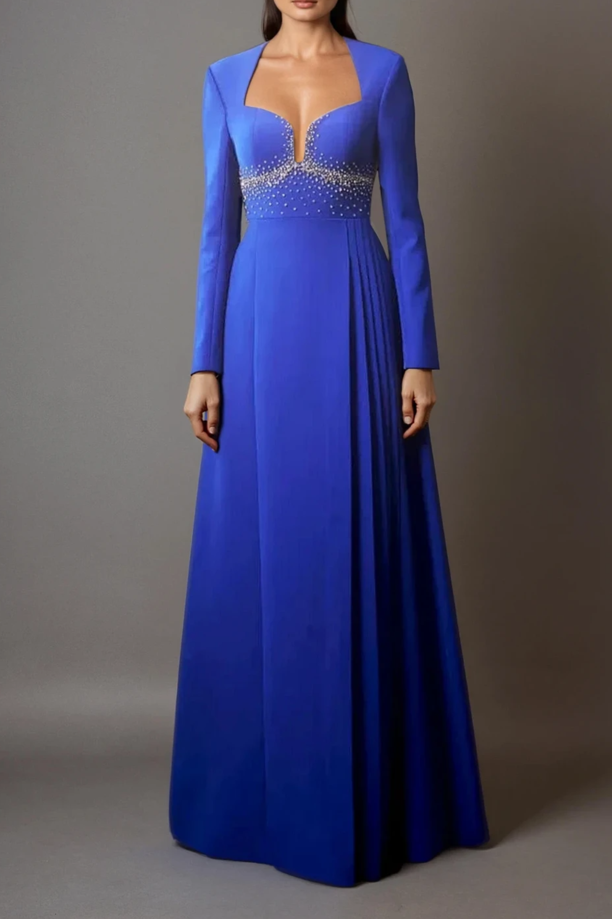 Falk Rhinestone Pleated Maxi Dress