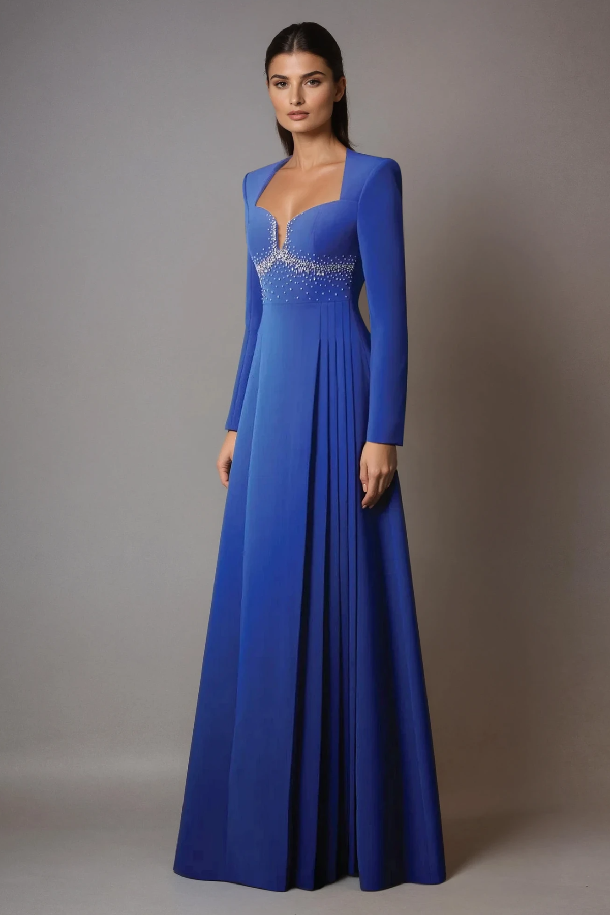 Falk Rhinestone Pleated Maxi Dress