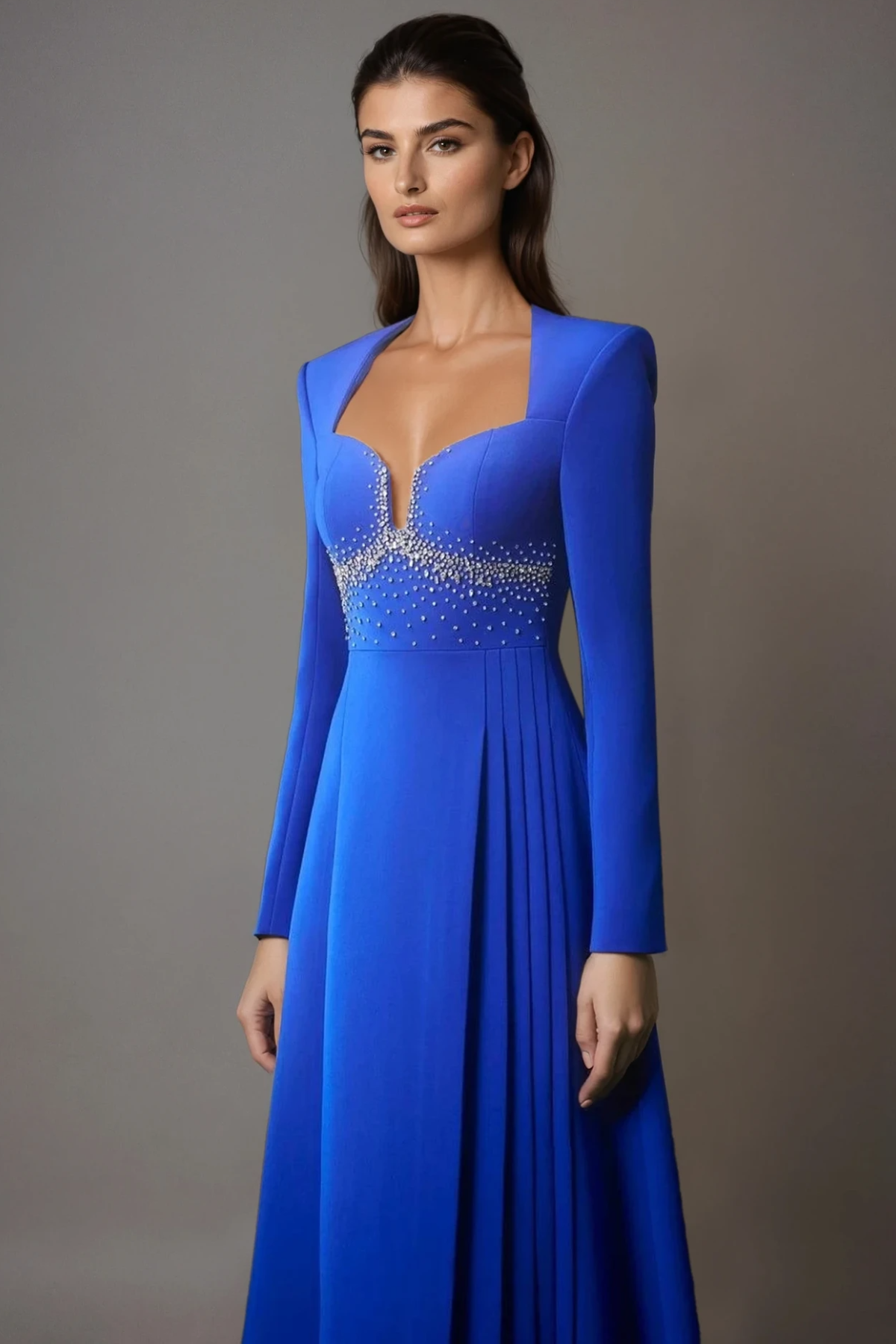 Falk Rhinestone Pleated Maxi Dress